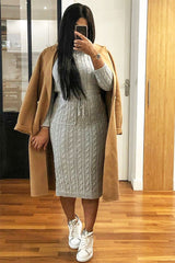 Grey Tie Waist High Neck Midi Jumper Dress - Ennie