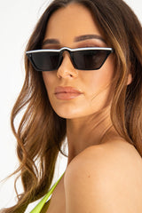 Black White Stripe Small Frame Sunglasses - Nicola