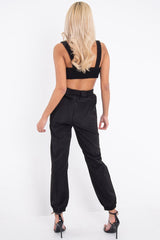 Black Buckle Cargo Pant Crop Top Co-Ord - Kahri