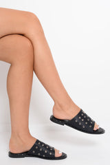 Black Silver Eyelet Sandals - Anjani