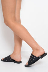 Black Silver Eyelet Sandals - Anjani