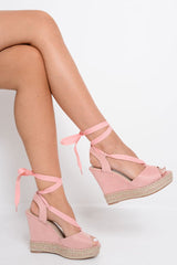 Pink Faux Suede Tie Up Wedges - Ruthe
