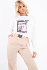 White Slogan Photo Print Sweatshirt - Belize