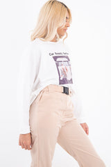 White Slogan Photo Print Sweatshirt - Belize