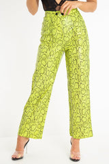 Neon Yellow Coated Snake Print Trousers - Missy