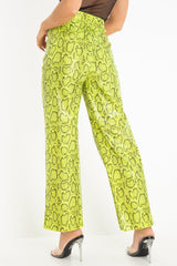 Neon Yellow Coated Snake Print Trousers - Missy
