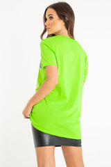 Neon Green Eyes Lips Print T-Shirt - Ayva