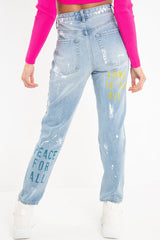 Light Wash Graffiti Print Distressed Boyfriend Jeans - Maryana