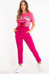 Neon Pink Eyes Lips Print T-Shirt - Ayva