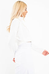 White Satin Shoulder Pad Shirred Waist Blouse - Farida