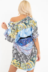 Blue Paisley Satin Midi Shirt Dress - Ilsa