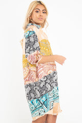 Nude Paisley Satin Midi Shirt Dress - Ilsa