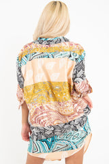 Nude Paisley Satin Midi Shirt Dress - Ilsa