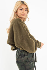 Khaki Fluffy Long Sleeve Crop Jumper - Noura