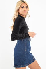 Black Chenille High Neck Zip Back Jumper - Ivania