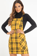 Yellow Tartan Check Pinafore Mini Dress - Ruby