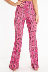 Neon Pink Snake Print Flared Trousers - Mianna