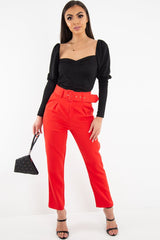 Red Belted Tapered Peg Trousers - Jessika