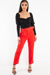 Red Belted Tapered Peg Trousers - Jessika