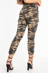 Khaki Camo Print Utility Pocket Cargo Trousers - Kendall