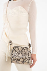 Beige Snake Print Faux Leather Rope Bag - Tylia