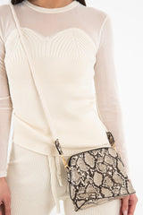 Beige Snake Print Faux Leather Rope Bag - Tylia