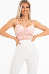Pink Striped Lace Detail Cupped Bodysuit - Mollie