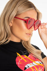 Red Tinted Lens Heart Shape Sunglasses - Elleah