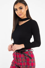 Black Rib Knit Choker Cut Out Jumper - Jamisen