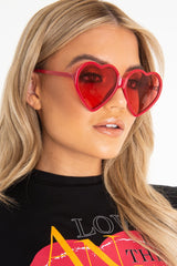 Red Tinted Lens Heart Shape Sunglasses - Elleah