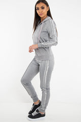 Grey Glitter Side Stripe Crepe Tracksuit - Gionna