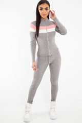 Grey Rib Knit Colour Block Loungewear Set - Jaysie