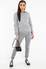 Grey Silver Stripe Detail Hooded Tracksuit - Daelyn
