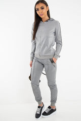 Grey Silver Stripe Detail Hooded Tracksuit - Daelyn