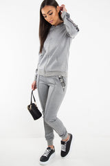 Grey Silver Stripe Detail Hooded Tracksuit - Daelyn