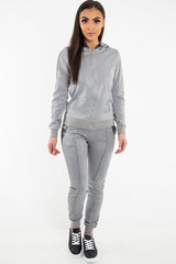 Grey Silver Stripe Detail Hooded Tracksuit - Daelyn