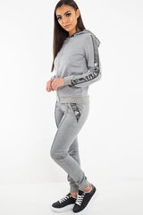 Grey Silver Stripe Detail Hooded Tracksuit - Daelyn