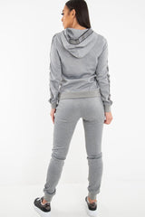 Grey Silver Stripe Detail Hooded Tracksuit - Daelyn
