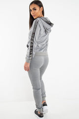 Grey Silver Stripe Detail Hooded Tracksuit - Daelyn