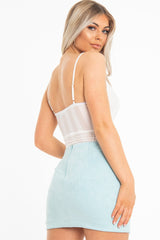 White Striped Lace Detail Cupped Bodysuit - Mollie