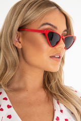 Red Triangle Slim Cat Eye Sunglasses - Zeina