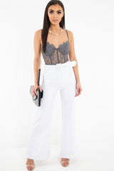 Charcoal Lace Flower Bodysuit - Faylen