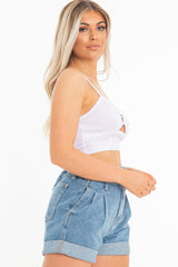 White Woven Plunge Ring Detail Crop Top - Lettie