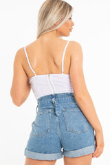 White Woven Plunge Ring Detail Crop Top - Lettie