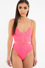 Pink Lace Hook Front Bodysuit - Sabrina