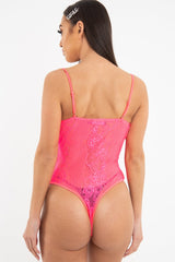 Pink Lace Hook Front Bodysuit - Sabrina
