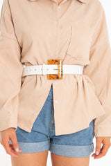 White Faux Leather Resin Buckle Detail Belt - Naira