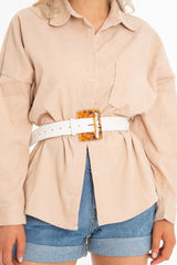 White Faux Leather Resin Buckle Detail Belt - Naira