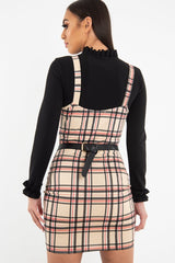 Beige Red Check Square Neck Mini Dress - Kysa