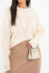 Nude Faux Croc Mini Handbag - Ramie